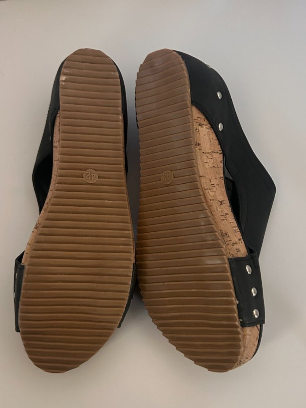Black Platform Mule Sandals Cork Wedge Slides Studded Open Toe EU 42 - Picture 4 of 9